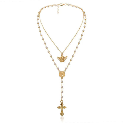 Elegant Pearl & Gold Rosary Necklace