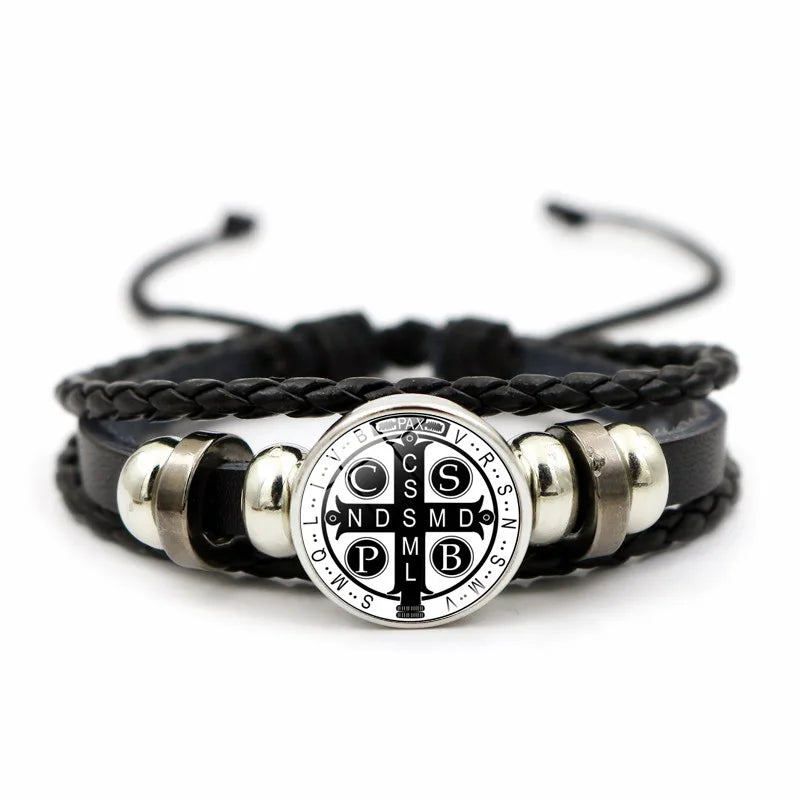 Saint Benedict Medal Leather Bracelet | Unisex Catholic Protection Jewelry