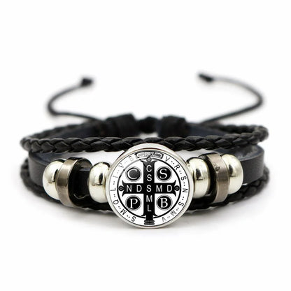 Saint Benedict Medal Leather Bracelet | Unisex Catholic Protection Jewelry