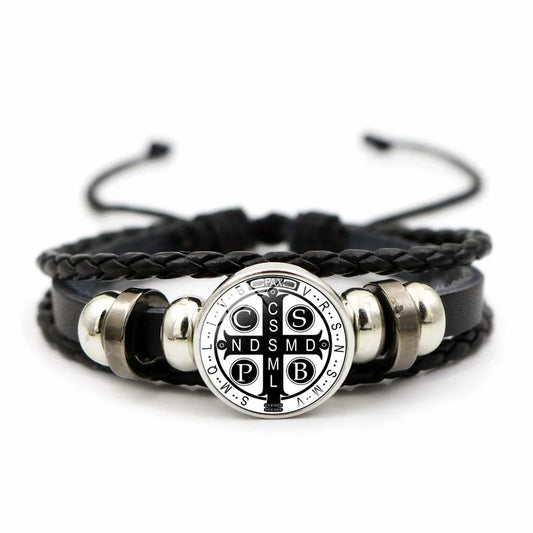 Saint Benedict Medal Leather Bracelet | Unisex Catholic Protection Jewelry