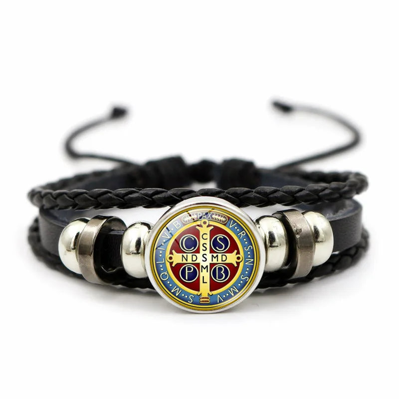 Saint Benedict Medal Leather Bracelet | Unisex Catholic Protection Jewelry