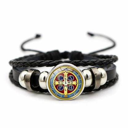 Saint Benedict Medal Leather Bracelet | Unisex Catholic Protection Jewelry