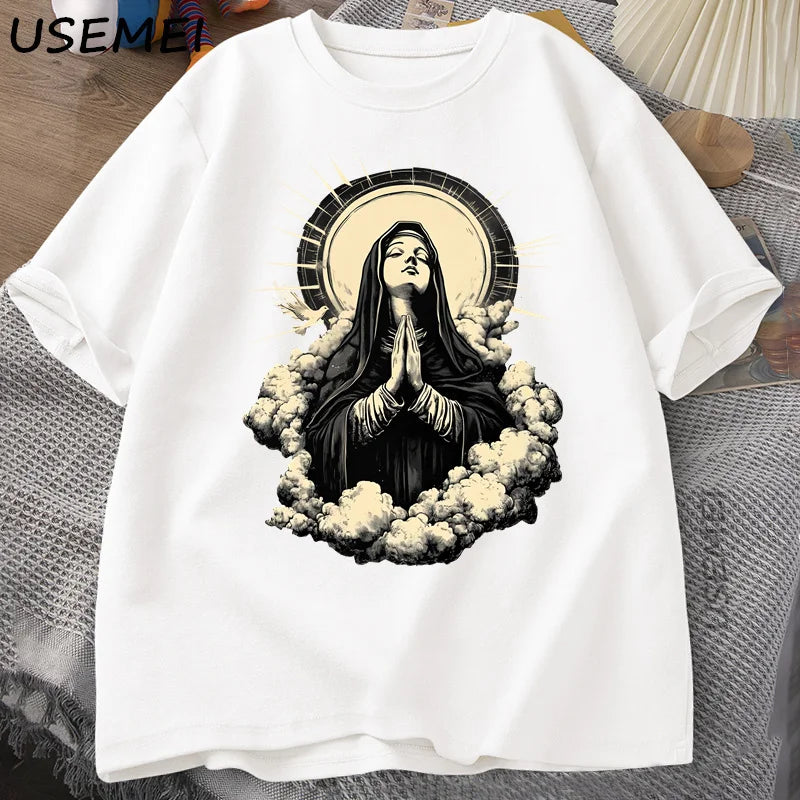 Unisex Virgin Mary Graphic Cotton T-shirt Collection