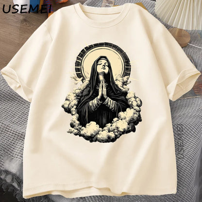 Unisex Virgin Mary Graphic Cotton T-shirt Collection