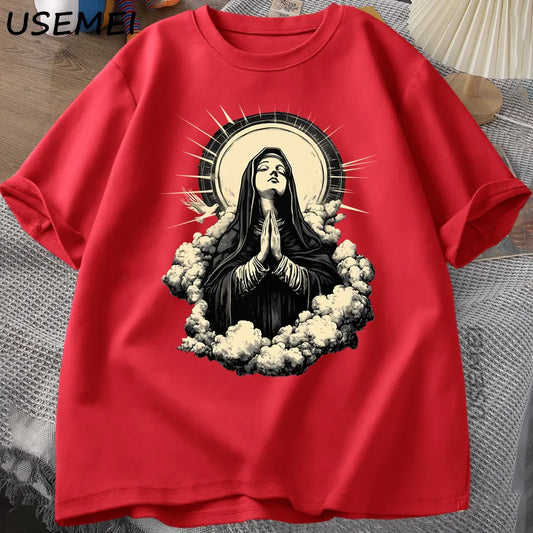 Unisex Virgin Mary Graphic Cotton T-shirt Collection