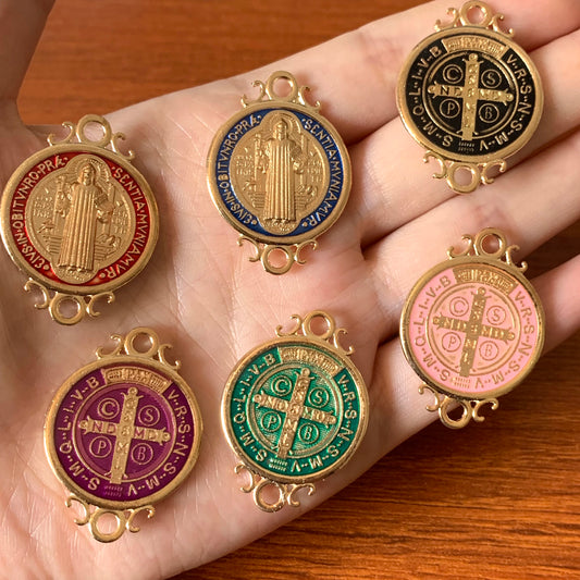 Saint Benedict Medal Charms | Assorted Enamel Pendants for Jewelry Making