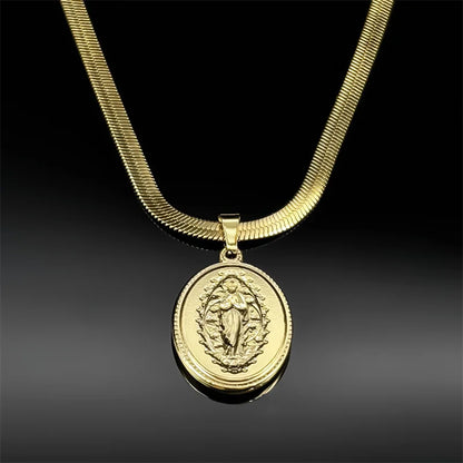 Gold Our Lady of Grace Necklace | Flat Snake Chain in Hypoallergenic Stainless Steel