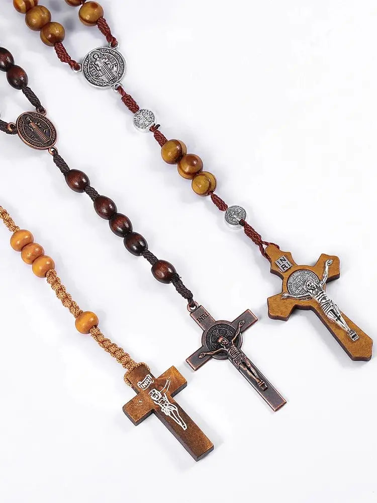 Classic Wooden Rosary Cross Pendant