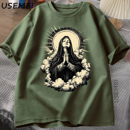 Unisex Virgin Mary Graphic Cotton T-shirt Collection
