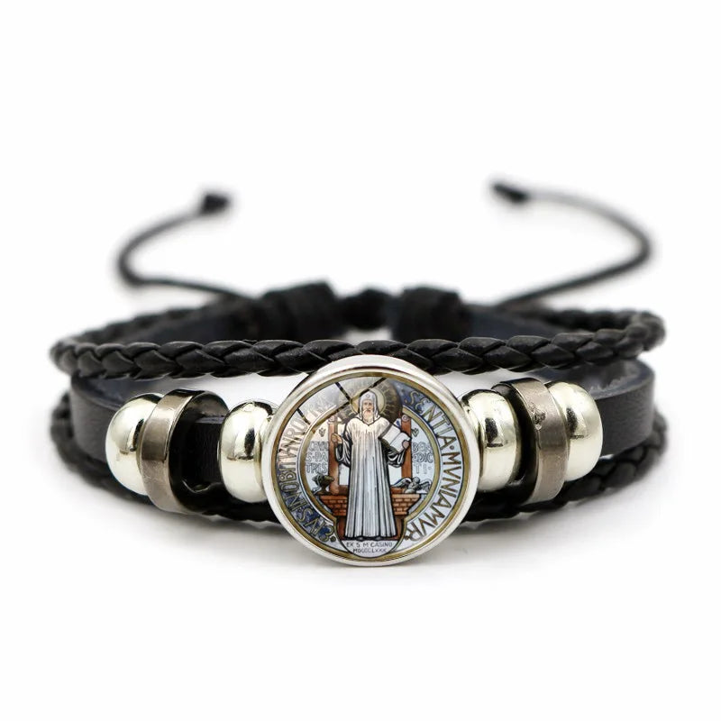 Saint Benedict Medal Leather Bracelet | Unisex Catholic Protection Jewelry