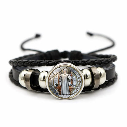 Saint Benedict Medal Leather Bracelet | Unisex Catholic Protection Jewelry