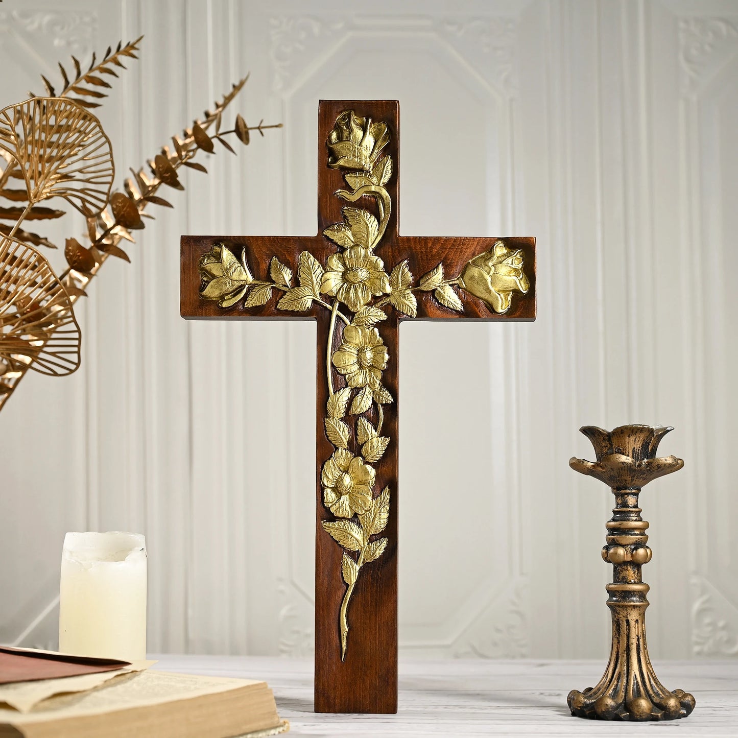 Floral Adorned Wooden Cross