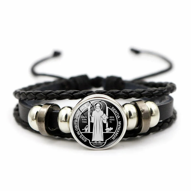 Saint Benedict Medal Leather Bracelet | Unisex Catholic Protection Jewelry