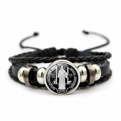 Saint Benedict Medal Leather Bracelet | Unisex Catholic Protection Jewelry