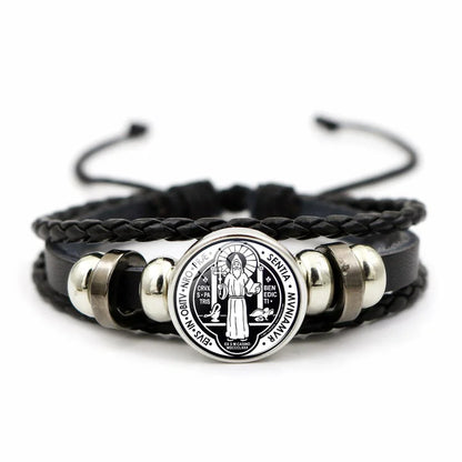 Saint Benedict Medal Leather Bracelet | Unisex Catholic Protection Jewelry