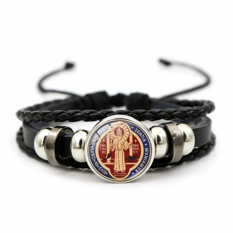 Saint Benedict Medal Leather Bracelet | Unisex Catholic Protection Jewelry